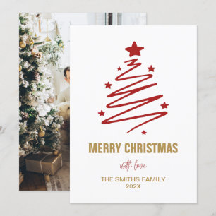 Modern Red Christmas Tree And Personalised Photo Holiday Card