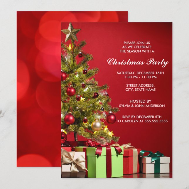 Modern Red Christmas Tree Holiday Party Invitation (Front/Back)