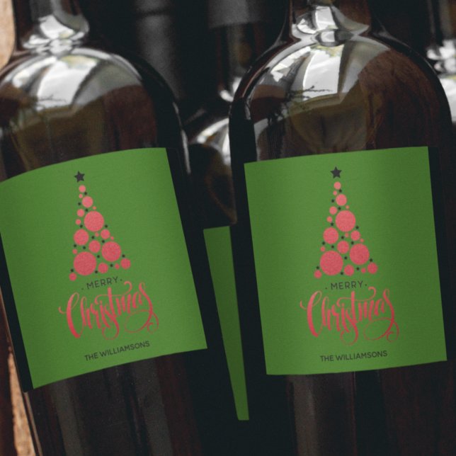 Modern Red Christmas Tree on Green Wine Label (Creator Uploaded)