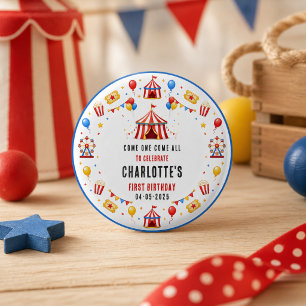 Modern Red Circus Ticket 1st Birthday Any Gender 3 Cm Round Badge