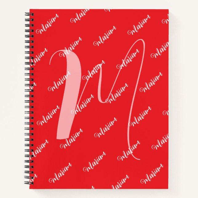 Modern Red Colour - Initial Name Monogrammed Notebook (Front)