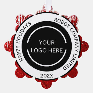 Modern Red Company Logo and Name Tree Decoration Card