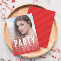 Modern Red Confetti Any Age Photo Birthday Party