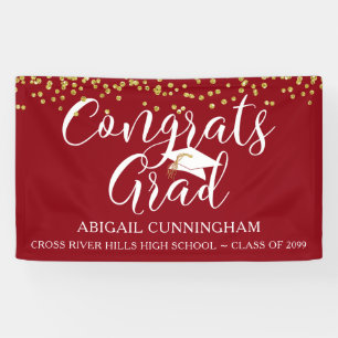 Modern Red CONGRATS GRAD Script Confetti Banner