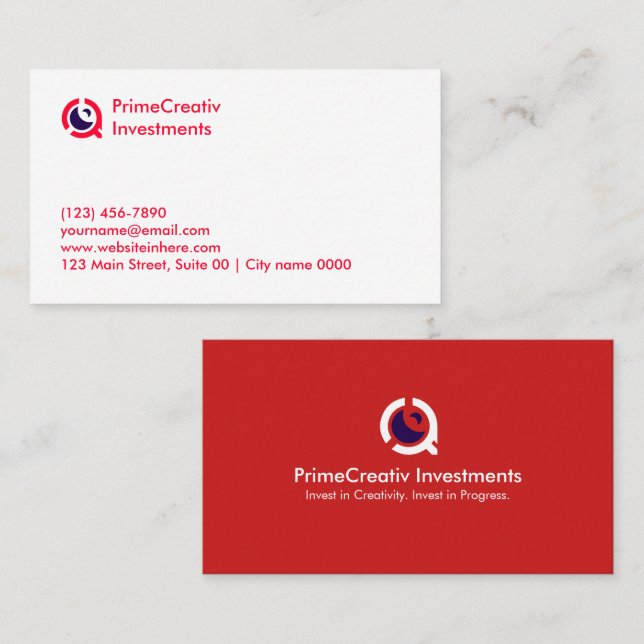 Modern Red Corporate PrimeCreative Investments Business Card (Front/Back)