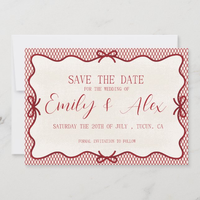modern red & cream  save the date  invitation (Front)
