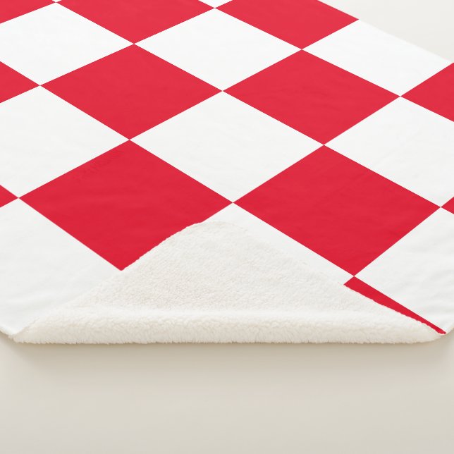 Modern Red Croatian Checkers Sherpa Blanket (3/4)