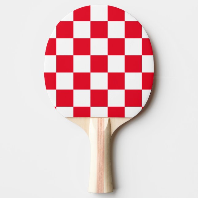 Modern Red Croatian Geometric Chequered Ping Pong Paddle (Front)