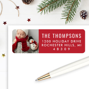 Modern Red Custom Christmas Photo Address