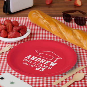 Modern Red Custom Graduation Party Paper Plate