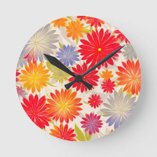 Modern Red Daisy BOHO design Round Clock