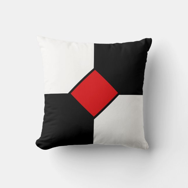 Modern Red Diamond and Black White Squares Cushion (Front)