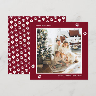 Modern Red Dog Owner Paws Photo Holiday Card