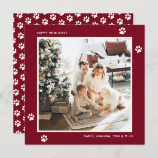 Modern Red Dog Owner Paws Photo Holiday Card