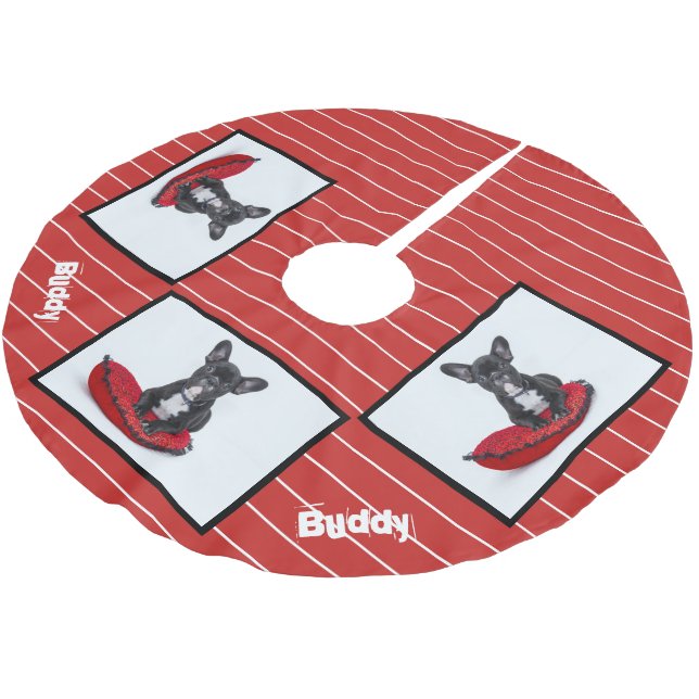 Modern Red Dog Pet Photo Brushed Polyester Tree Skirt (Angled)