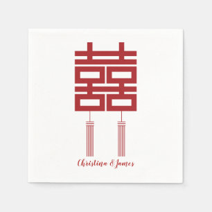 Modern Red Double Happiness Wedding Napkins