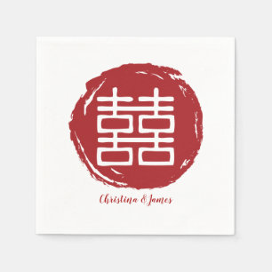 Modern Red Double Happiness Wedding Napkins