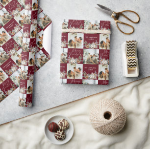 Modern Red Elegant Family Photo Merry Christmas Wrapping Paper