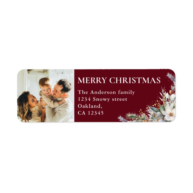 Modern Red Elegant Photo & Pine Greenery Christmas (Front)
