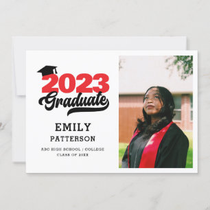 Modern Red Elegant Script Photo Graduation Invitation