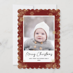 Modern Red Elegant Script Snowflakes Bokeh Overlay Holiday Card