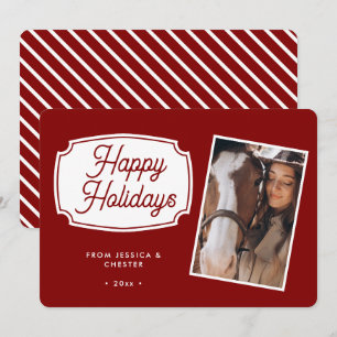 Modern Red Equestrian Horse Photo Christmas Card