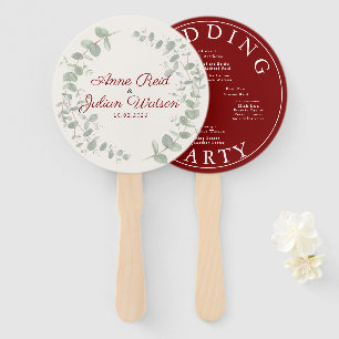 Modern Red eucalyptus leaves Program Hand Fan