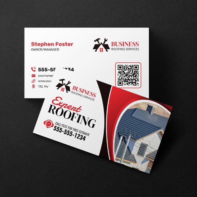 Modern Red Expert Reliable Roofing Repair Shingle  Business Card (Creator Uploaded)
