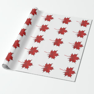 Modern Red Fall Maple Leaf Thanksgiving Wrapping Paper