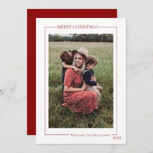 Modern Red Family Photo  Holiday Card