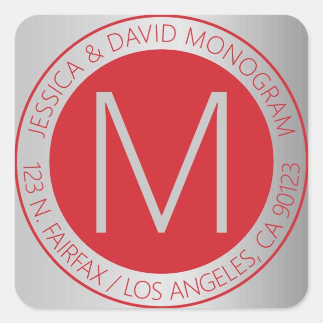 Modern Red & Faux Silver Return Address Label (Front)