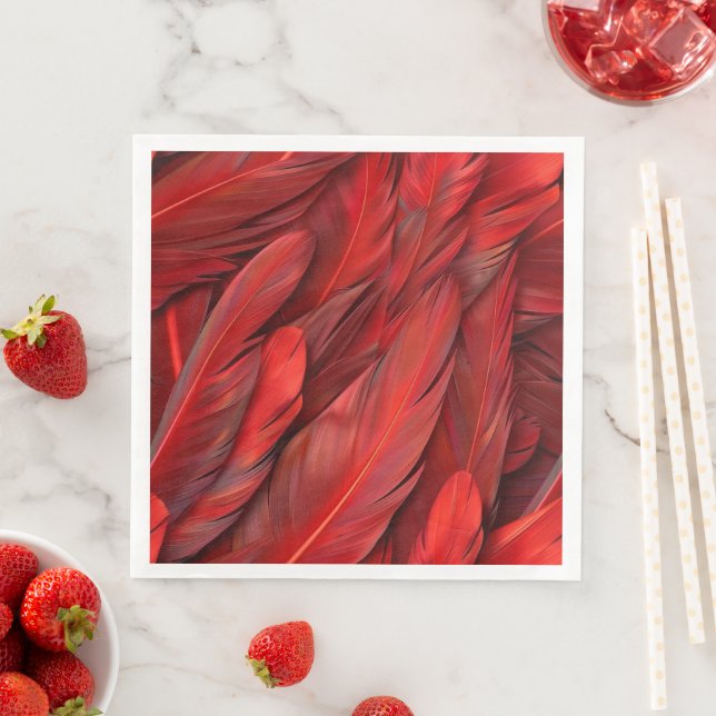 Modern red feathers napkin (Insitu)