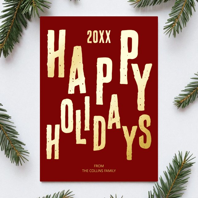 Modern Red Festive Happy Holidays Christmas Foil Holiday Card (Modern Red Festive Happy Holidays Christmas Foil Holiday Card)