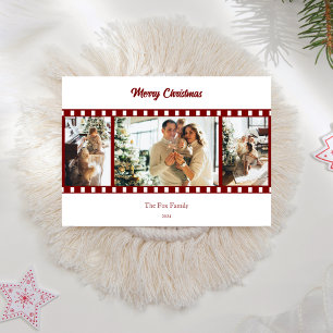 Modern Red Film Reel Photo Collage Christmas Holiday Card