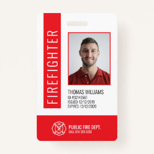 Modern Red Fire Department Firefighter ID  ID Badge
