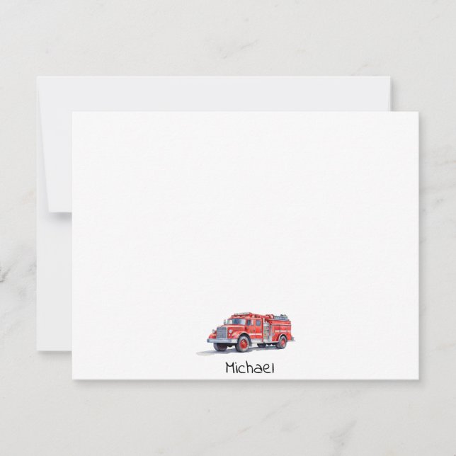 Modern Red Fire Truck Personalised Name Card (Front)