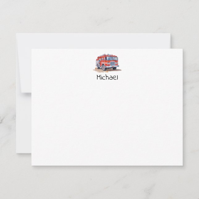 Modern Red Fire Truck Personalised Name Card (Front)