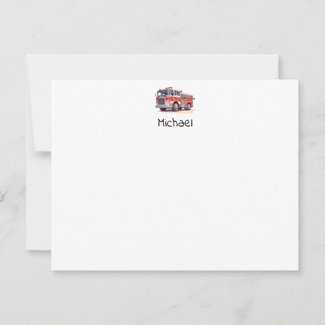 Modern Red Fire Truck Personalised Name Card (Front)
