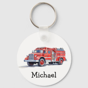 Modern Red Fire Truck Personalised Name Key Ring