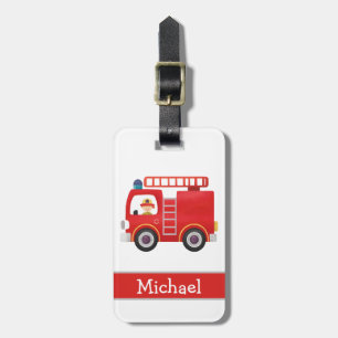 Modern Red Fire Truck Personalised Name  Luggage Tag