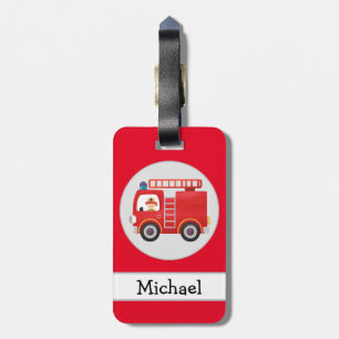 Modern Red Fire Truck Personalised Name  Luggage Tag