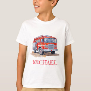 Modern Red Fire Truck Personalised Name T-Shirt