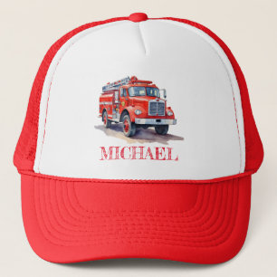 Modern Red Fire Truck Personalised Name Trucker Ha Hat