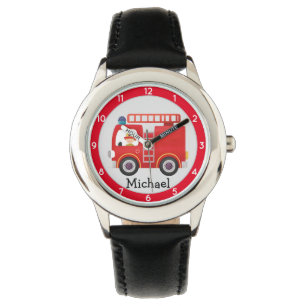 Modern Red Fire Truck Personalised Name  Watch