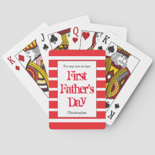 Modern Red First Father's Day Playing Cards