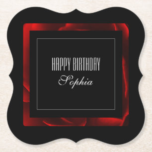 Modern Red Floral Accent Paper Coaster