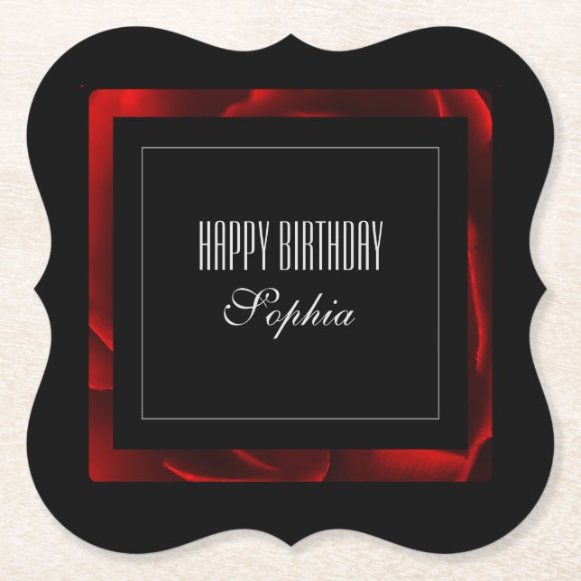Modern Red Floral Accent  Paper Coaster (Front)