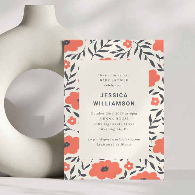 Modern Red Floral Cute Boho Baby Shower Invitation (Creator Uploaded)