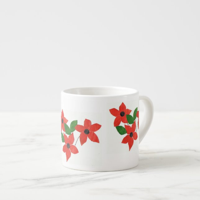 Modern Red Floral Design on White Espresso Cup (Front Right)
