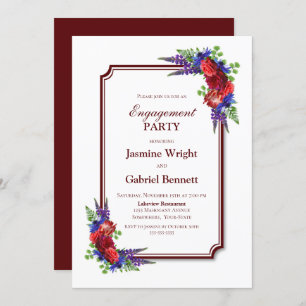 Modern Red Floral Engagement Party Invitation